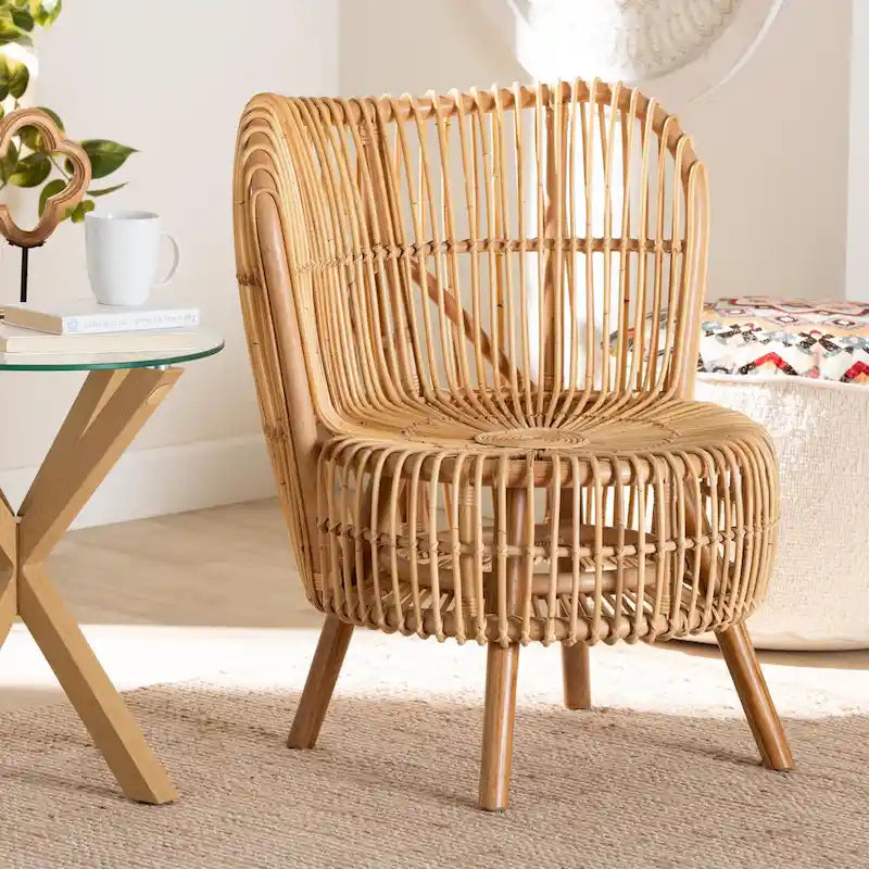 bali & pari Nagoya Modern Bohemian Natural Rattan Lounge Chair-Small or Large