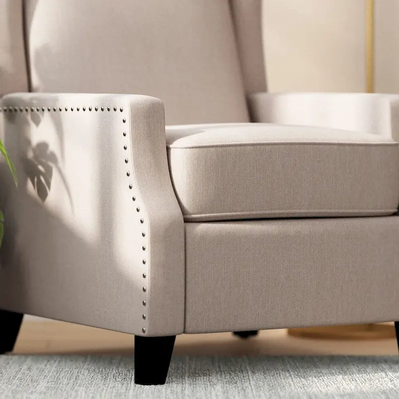 Push Back Wing Back Pocket Spring Recliner with Side Accent Nail Trim