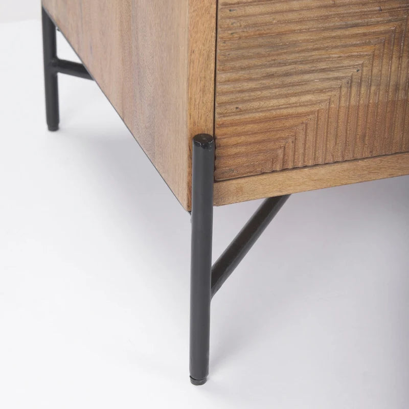 Cairo Light Brown Solid Wood w/ Black Iron Frame & 2 Drawer Accent Table - 22L x 22W x 26H