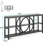 70.9 inch Sofa Console Table with 3 Tier Wood Storage Shelves Industrial Metal Frame for Foyer Hallway Living Room Behind Couch