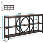 70.9 inch Sofa Console Table with 3 Tier Wood Storage Shelves Industrial Metal Frame for Foyer Hallway Living Room Behind Couch