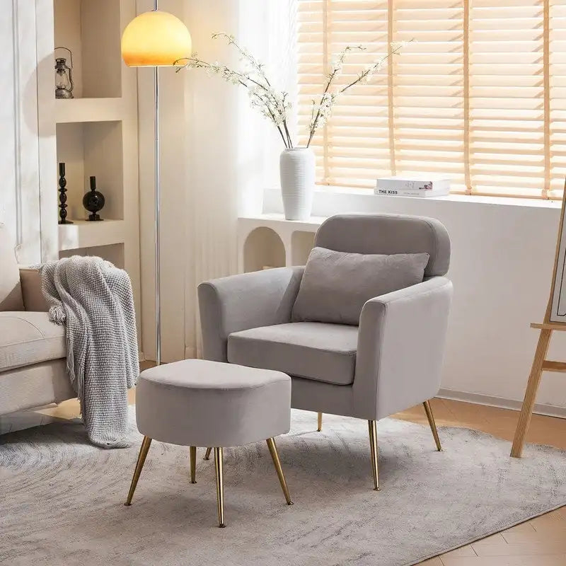 Half Disassembled Single Chair With Gold Feet And Pedals Flannelette Indoor Leisure Chair Beige
