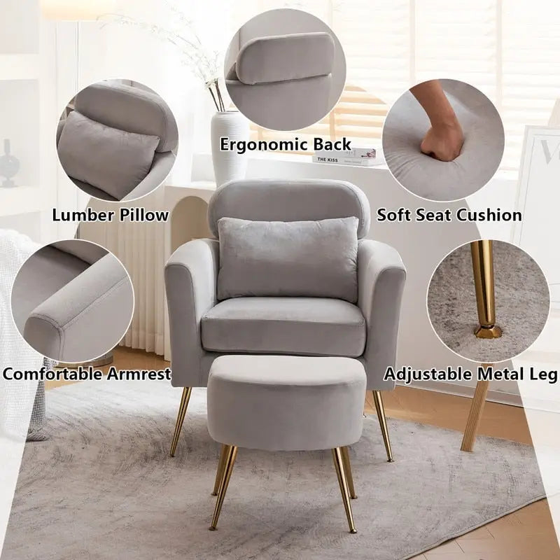 Half Disassembled Single Chair With Gold Feet And Pedals Flannelette Indoor Leisure Chair Beige