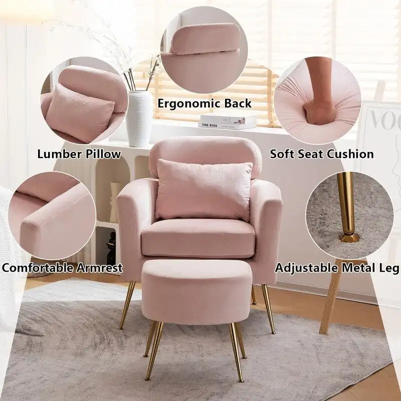 Half Disassembled Single Chair With Gold Feet And Pedals Flannelette Indoor Leisure Chair Beige