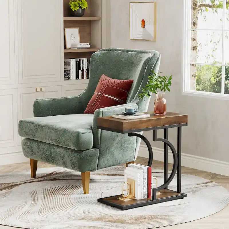 Narrow Side Table White Gold Side Table C Shaped End Table Modern Bedside Table Small Side Table for Couch Living Room