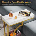 Narrow Side Table White Gold Side Table C Shaped End Table Modern Bedside Table Small Side Table for Couch Living Room