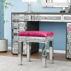 Mirror Diamond Vanity Stool with Velvet Upholstered Seat