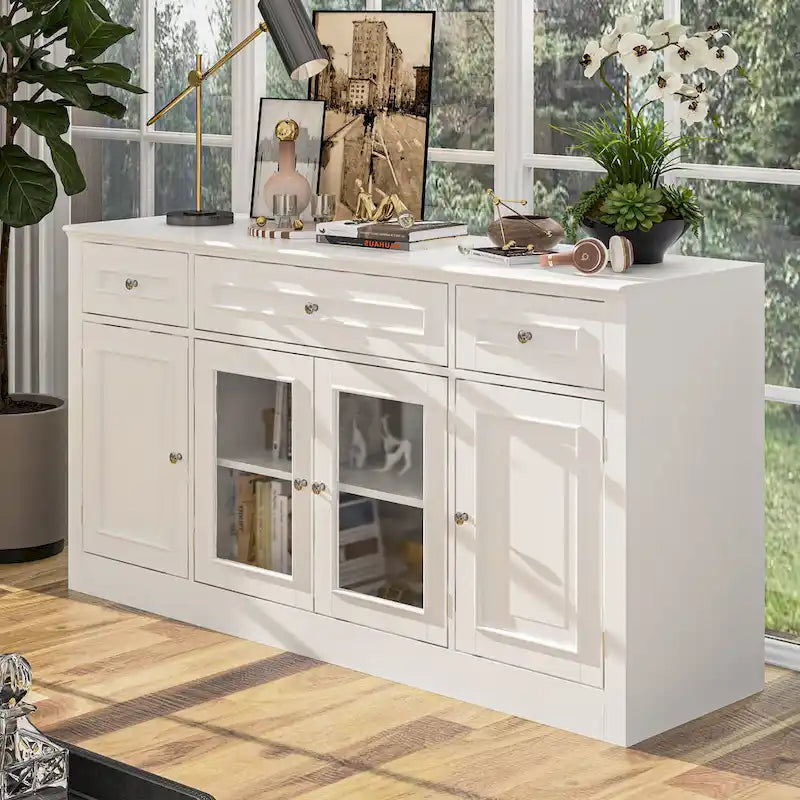 Large Entertainment Center Bookshelves 57x38 inch Hutch Space for TV