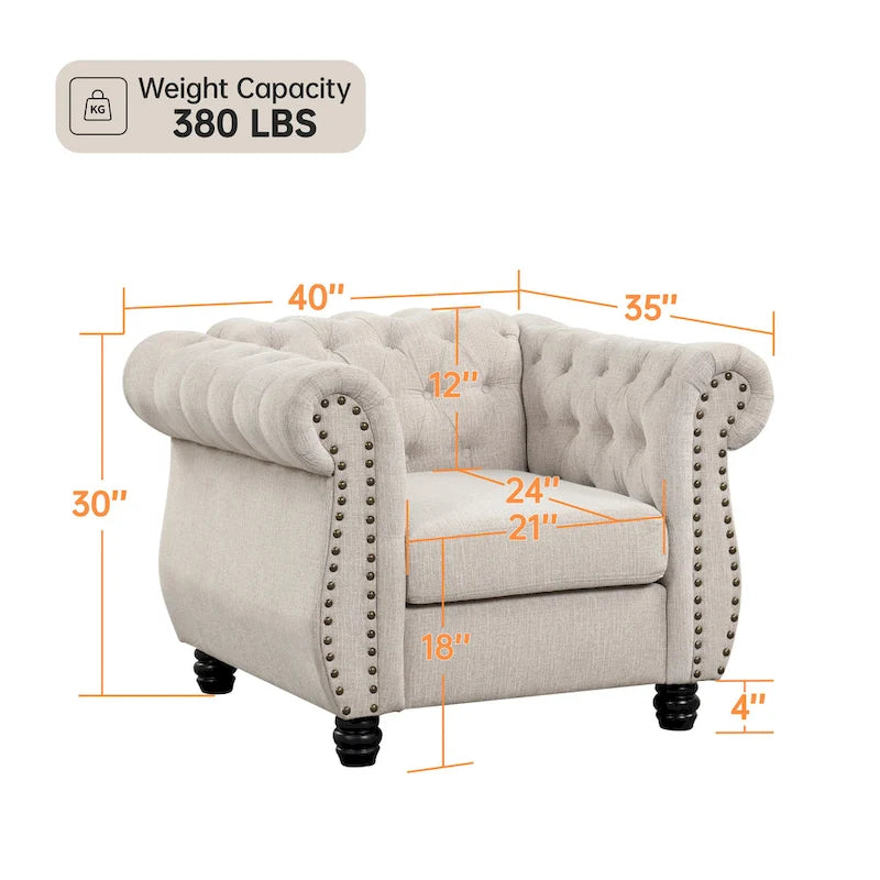 Morden Fort Sofa Chair Tufted Upholstered Chesterfield Armchair