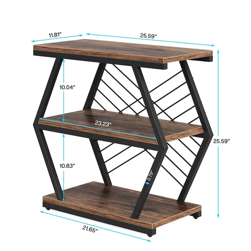 3-tier Rectangular End Side Table with Metal Frame for Living Room, Nightstand Bedside Table for Bedroom