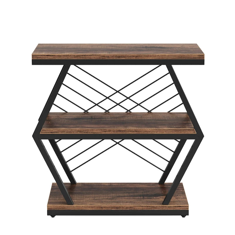 3-tier Rectangular End Side Table with Metal Frame for Living Room, Nightstand Bedside Table for Bedroom