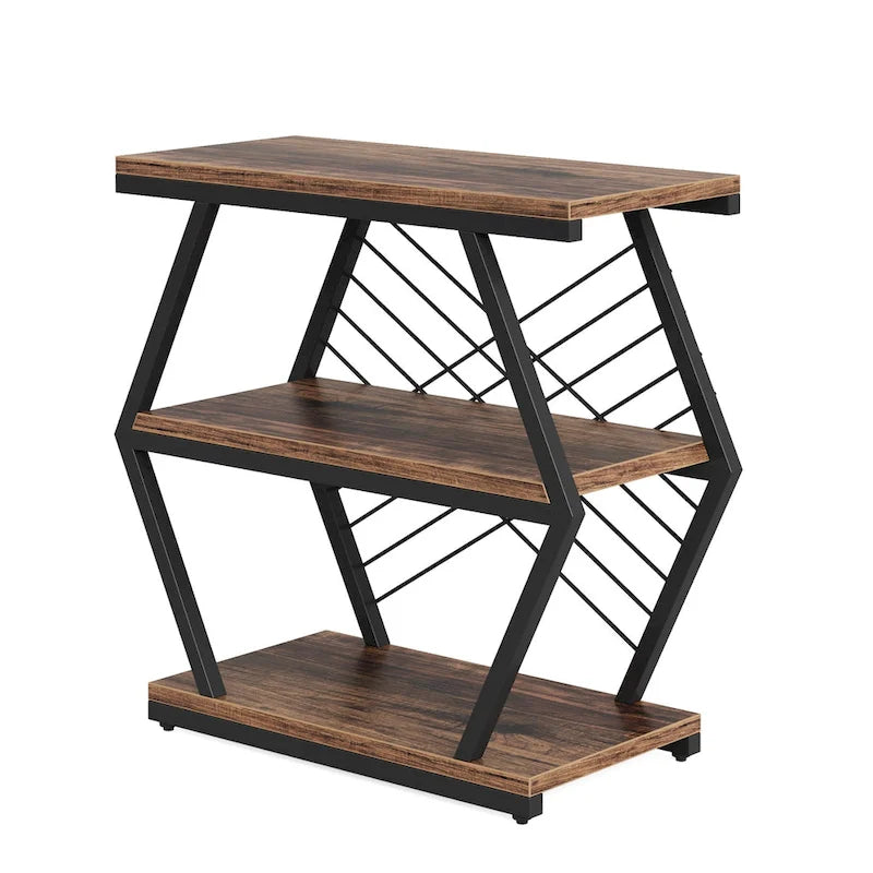 3-tier Rectangular End Side Table with Metal Frame for Living Room, Nightstand Bedside Table for Bedroom