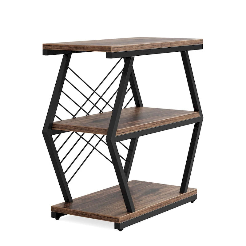 3-tier Rectangular End Side Table with Metal Frame for Living Room, Nightstand Bedside Table for Bedroom