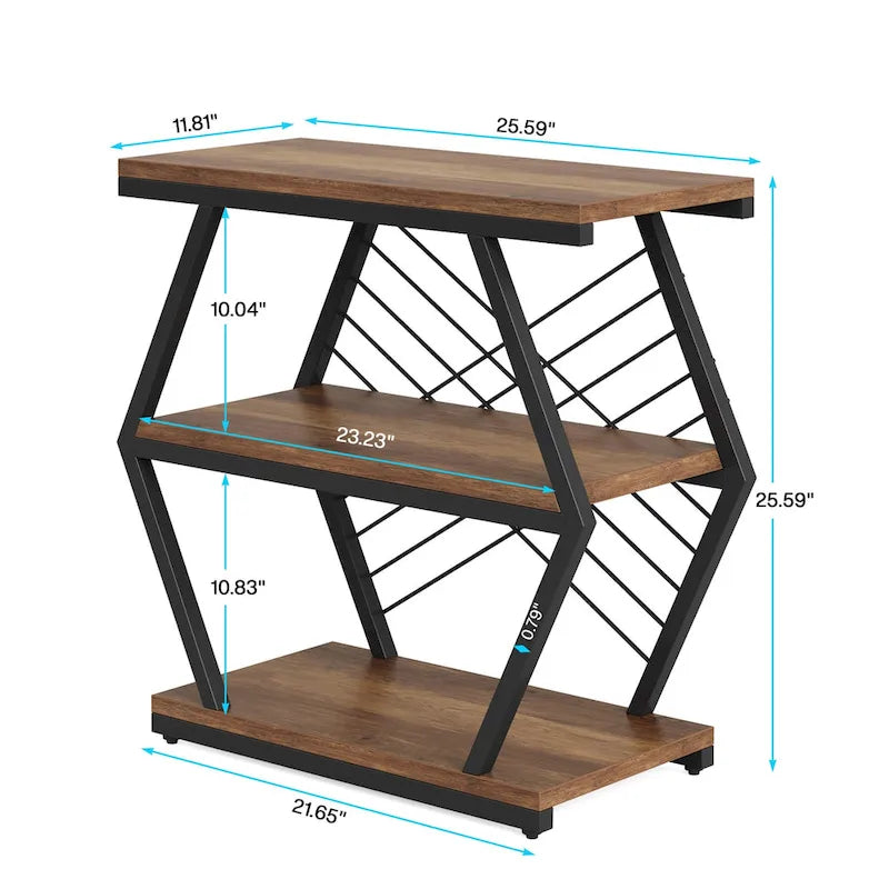 3-tier Rectangular End Side Table with Metal Frame for Living Room, Nightstand Bedside Table for Bedroom