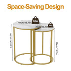 Round Nesting End Table Set Iron and Marble Accent Table - 15.7x21.5 inch & 13.7x19.7 inch
