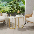 Round Nesting End Table Set Iron and Marble Accent Table - 15.7x21.5 inch & 13.7x19.7 inch