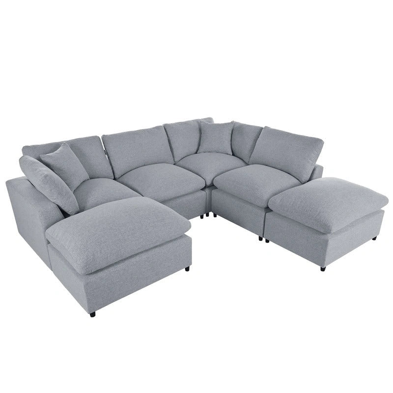 U-Shape Sectional Sofa, 2 Large Chaise with Removable Ottomans