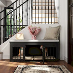 Chic Pet Haven: Luxe Wooden Dog Crate & Designer Home Bench - 47.2