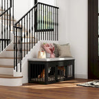 Chic Pet Haven: Luxe Wooden Dog Crate & Designer Home Bench - 47.2