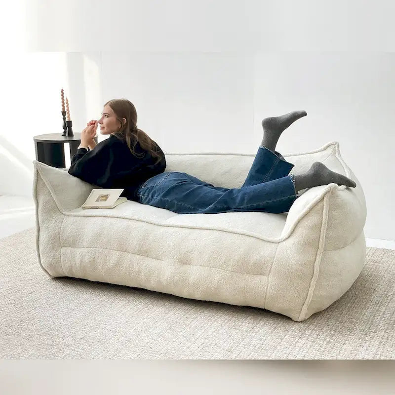 2 Seater Bean Bag Sofa Loveseat Teddy Faux Fabric Fabric Lazy Sofa Bean Bag Chair