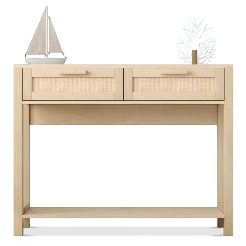 39.4 Rattan Console Table with 2 Drawers Entryway Table
