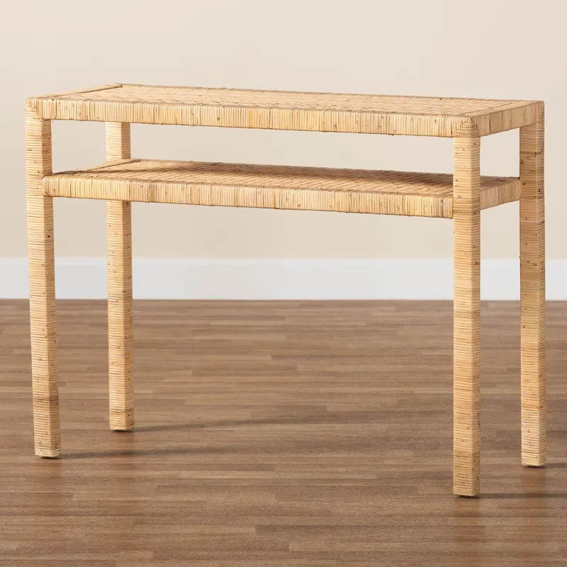Kalimantan Bohemian Light Honey Rattan and Acacia Wood Console Table