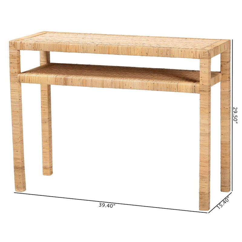 Kalimantan Bohemian Light Honey Rattan and Acacia Wood Console Table