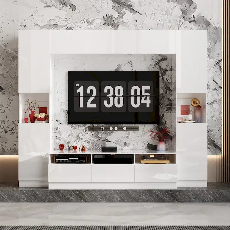Glossy Entertainment Center TV Media Center Wall Storage Cabinet - 94.5X78.7