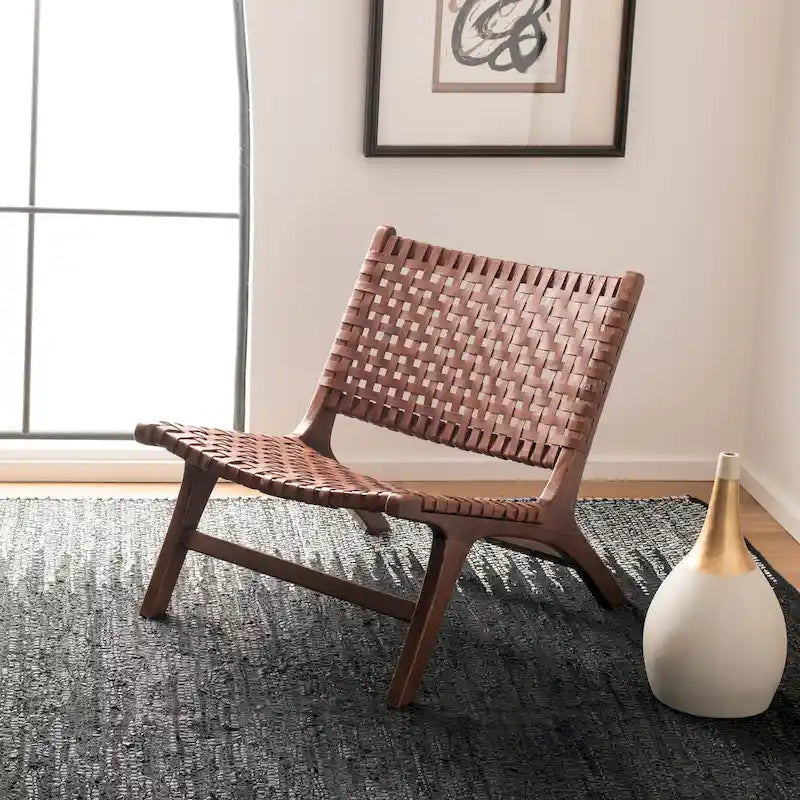 dora Leather Woven Accent Chair - 25.2 W x 31.5 L x 26.8 H - 25Wx31Dx27H