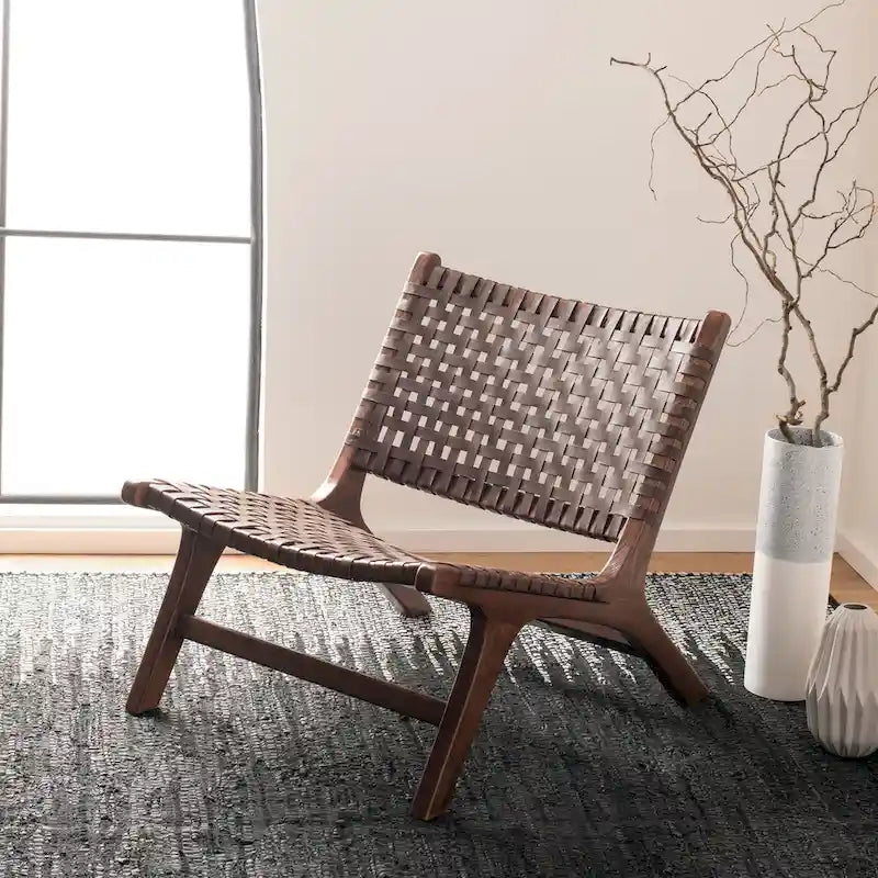 dora Leather Woven Accent Chair - 25.2 W x 31.5 L x 26.8 H - 25Wx31Dx27H