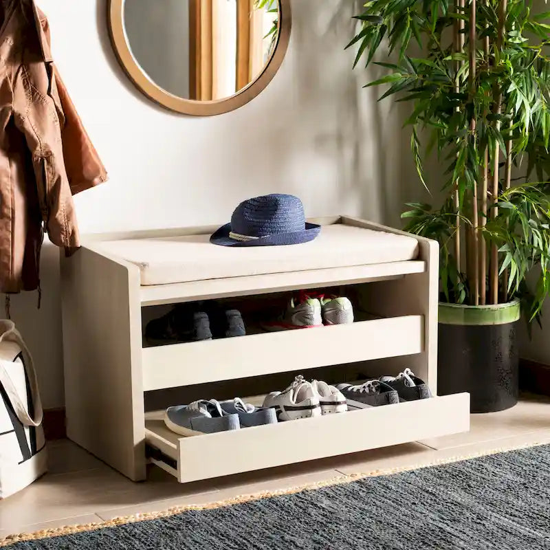SAFAVIEH Roseanna Shoe Storage Bench Oak / Beige - 34 W x 18 D x 21 H - 34Wx18Dx21H