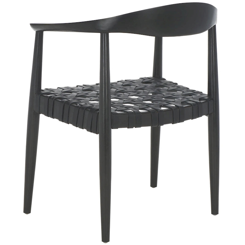 SAFAVIEH Birtie Woven Leather & Solid Wood Accent Chair (Fully Assembled) - W25 x D22 x H22 - 25Wx22Dx22H