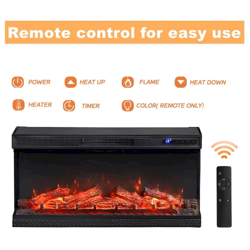 WAMPAT 36 inch 3 Sided Glass Electric Fireplace InsertBlack