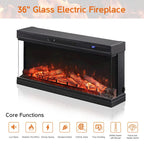 WAMPAT 36 inch 3 Sided Glass Electric Fireplace InsertBlack