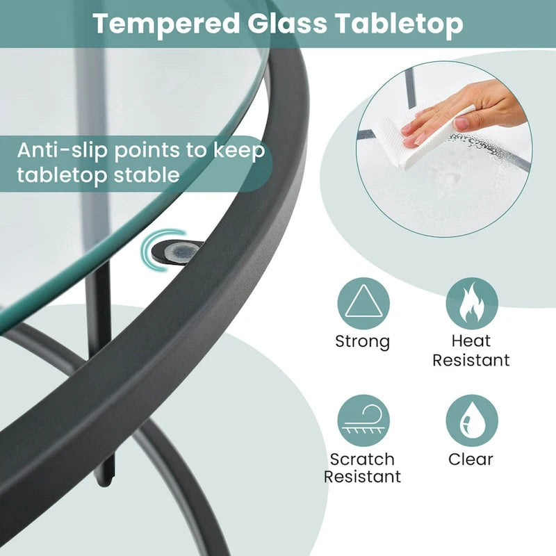 Costway 36 Round Coffee Table Tempered Glass Tabletop Metal Frame - See Details