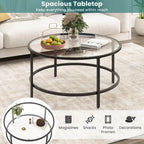Costway 36 Round Coffee Table Tempered Glass Tabletop Metal Frame - See Details