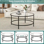 Costway 36 Round Coffee Table Tempered Glass Tabletop Metal Frame - See Details