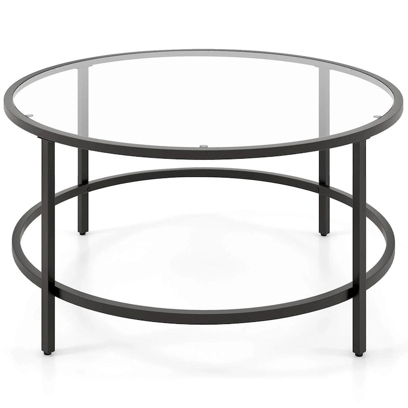 Costway 36 Round Coffee Table Tempered Glass Tabletop Metal Frame - See Details