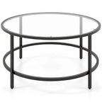 Costway 36 Round Coffee Table Tempered Glass Tabletop Metal Frame - See Details