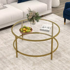 Costway 36 Round Coffee Table Tempered Glass Tabletop Metal Frame - See Details