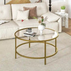 Costway 36 Round Coffee Table Tempered Glass Tabletop Metal Frame - See Details