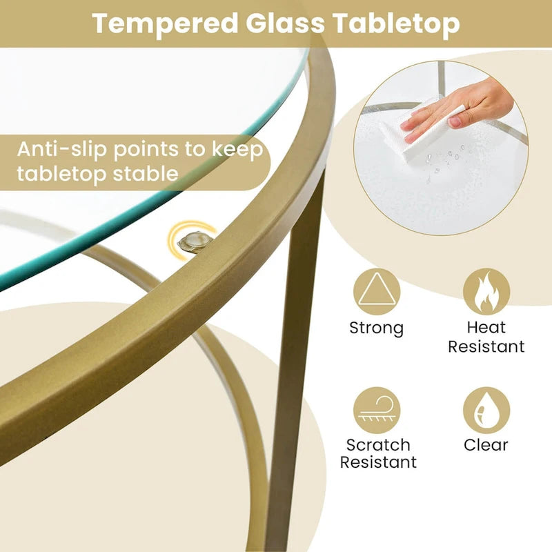 Costway 36 Round Coffee Table Tempered Glass Tabletop Metal Frame - See Details