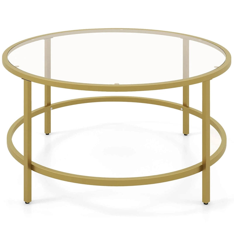 Costway 36 Round Coffee Table Tempered Glass Tabletop Metal Frame - See Details