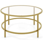 Costway 36 Round Coffee Table Tempered Glass Tabletop Metal Frame - See Details