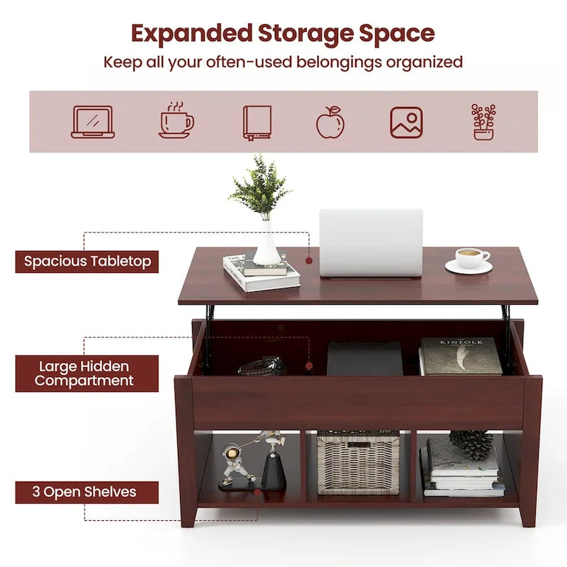 CCostway ostway Lift Top Coffee Table with Hidden Compartment and - See Details