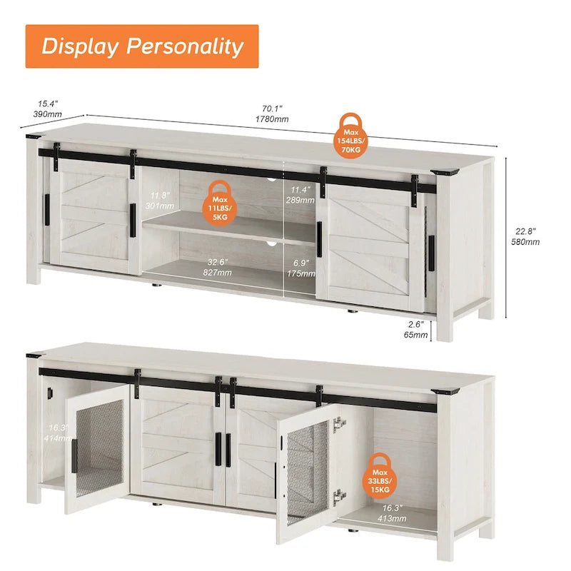 Sliding Barn TV Stand Entertainment Center for 75 TV