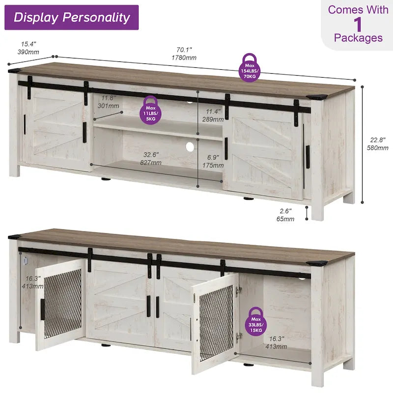 Sliding Barn TV Stand Entertainment Center for 75 TV