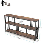 70.9 Console Table, 3 Tiers Sofa Table with Shelves,Brown