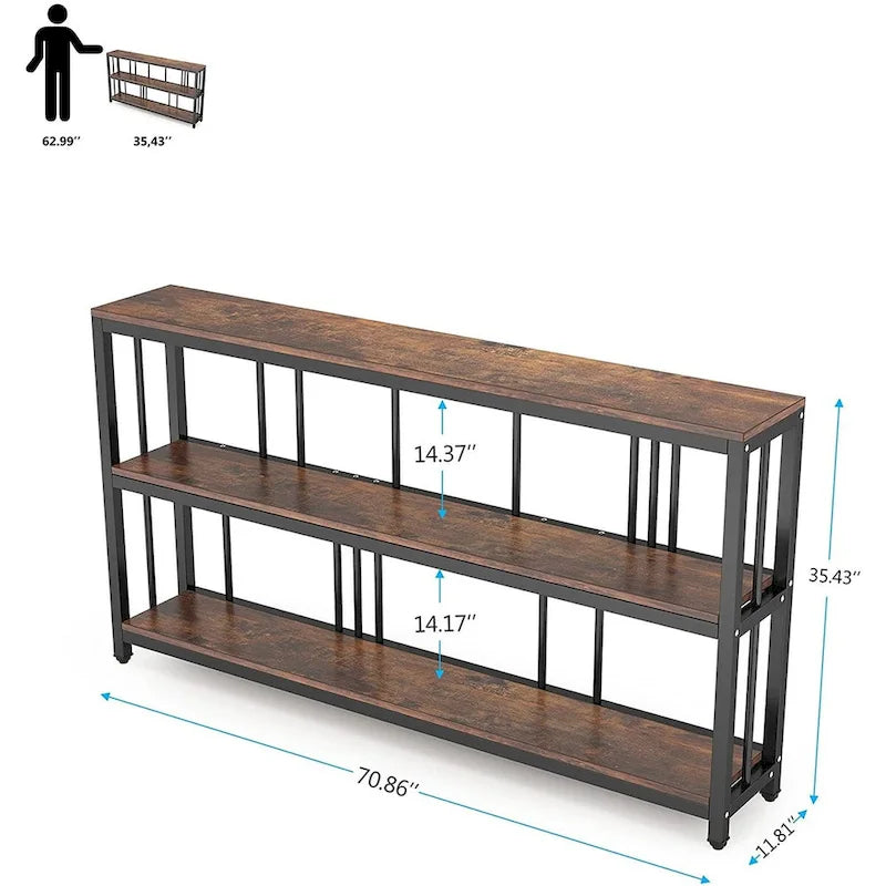 70.9 Console Table, 3 Tiers Sofa Table with Shelves,Brown