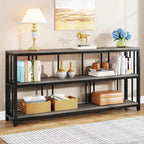 70.9 Console Table, 3 Tiers Sofa Table with Shelves,Brown